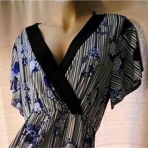 NY Collection Surplice Blue Printed Maxi Dress